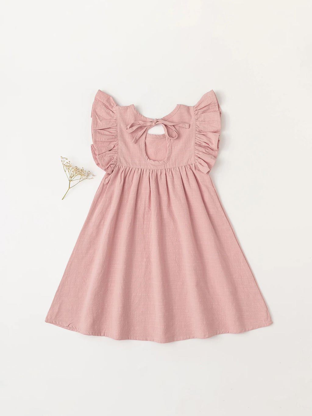 Baby Girls' Flying Sleeve Dress Tie-back Overall Dress Cotton Kids Casual Clothes Summer 2024 - Clikcy