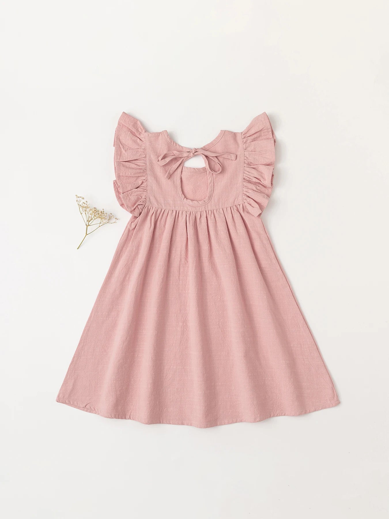 Baby Girls' Flying Sleeve Dress Tie-back Overall Dress Cotton Kids Casual Clothes Summer 2024 - Clikcy