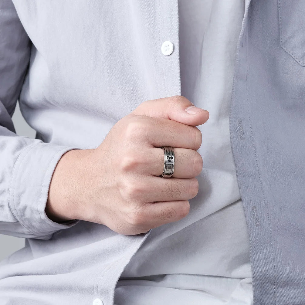 Fashion Stainless Steel Rotate Rotating Anxiety Fidget Rings For Men Vintage Odin Norse Viking Amulet Rune Ring Jewelry Gifts - Clikcy