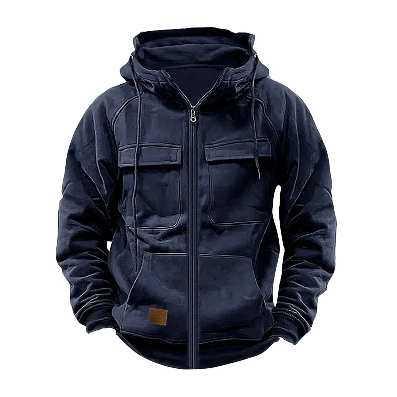 Autumn/Winter Hoodie Mens Zipper Solid Color Outdoor Warm and Casual Sweatshirt Multi Pocket Men's Fashion Hoodie Outdoor Hoodie - Clikcy