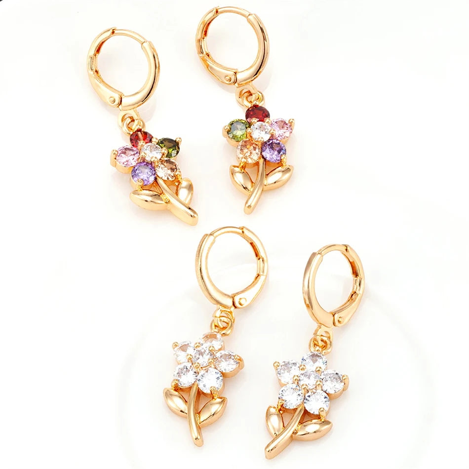 Dainty Micro Inlaid Zircon Golden Drop Earrings 10mm Hoop Dangle Crystal Pendant Elegant Women Jewelry Luxury Accessories Gifts - Clikcy