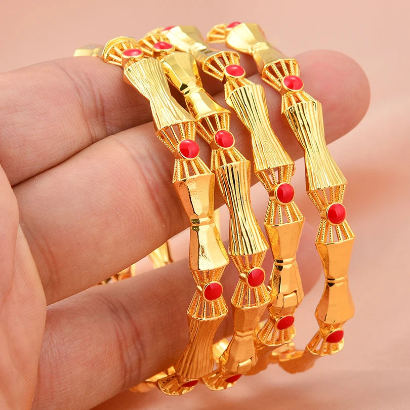 24K Luxury Gold Color Bangles For Women Wedding Bride Bracelets Gold Color Jewelry Middle East African Gifts - Clikcy