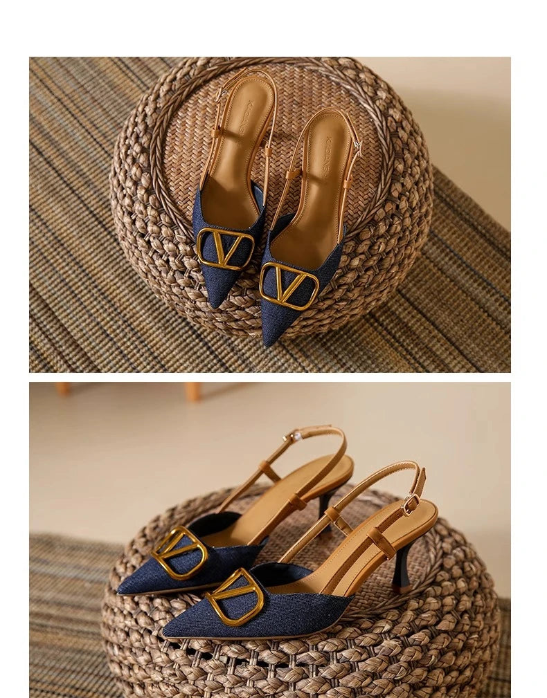 Fashion Slingback Black Comfortable Women Summer Pumps Shoes Outside Very High Heel Sandals 2025 Trend for Wedding Party Dress - Clikcy