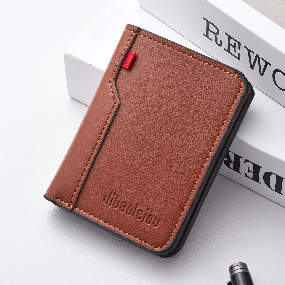 1Pc New Ultra-thin Mini Soft PU Leather Credit Card Wallet Holder Short Vertical High Quality Men's Wallet - Clikcy