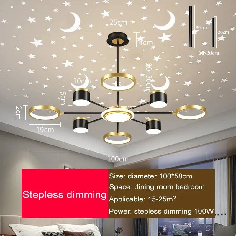 2025 New Chandeliers Romantic Starry Modern Ceiling Light Fixture 6 Lights White Creative Home Stepless Dimmable  Ceiling Lamp