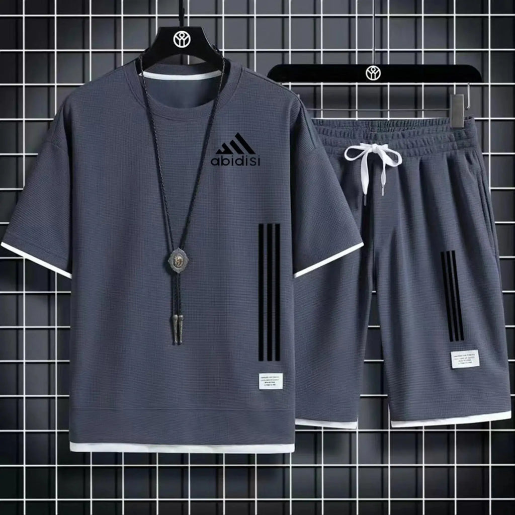 Adida 2024 Man New Tracksuits 2 Piece Short Sleeve Suits Printing T-shirt +Sweatpants Sets Sutdent Casual Summer Sport Clothes - Clikcy