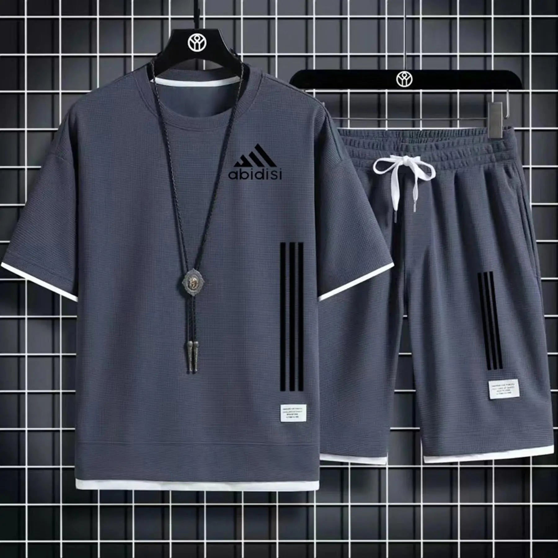 Adida 2024 Man New Tracksuits 2 Piece Short Sleeve Suits Printing T-shirt +Sweatpants Sets Sutdent Casual Summer Sport Clothes - Clikcy