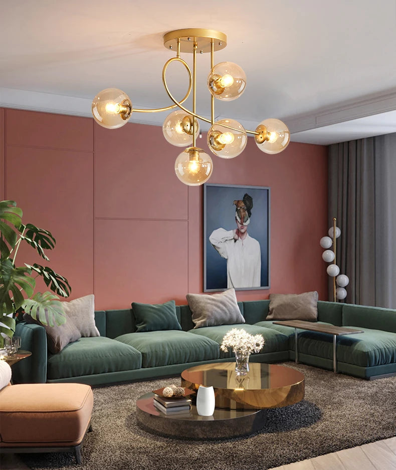 JUNYU Nordic Modern Chandelier Magic Bean Glass Ceiling LED Gold/Black Luxury Pendant Light for Living Room Bedroom Home Decor - Clikcy