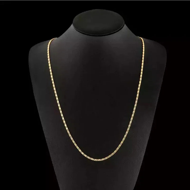 Fashion 18k Gold Necklace 2MM 16/18/20/22/24/26/28/30 Inch Side Chain Necklace For Women Men Jewelry 925 Silver Necklace - Clikcy