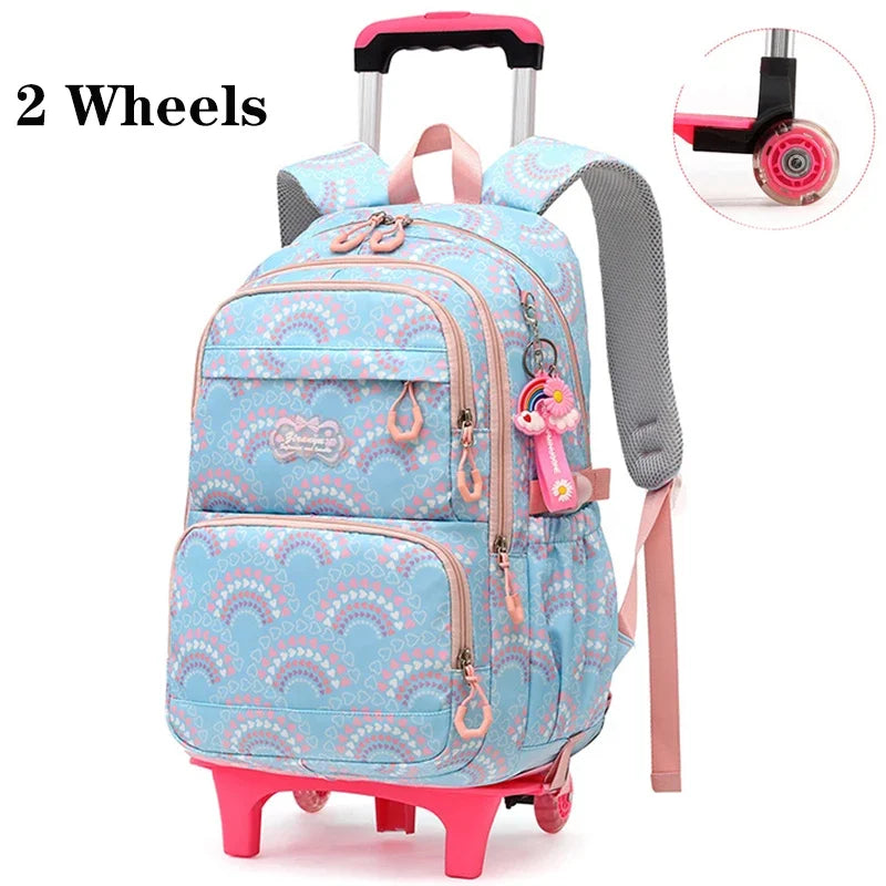 Rolling School Bags for Girls Backpack Children Waterproof School Backpacks with Wheels Middle School Trolley Luggage Back Pack