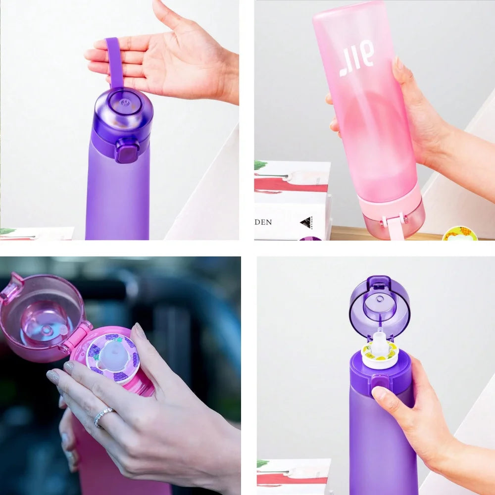 1pc Air Water Bottle With 1pc Random Flavor Pods Portable Transparent With Straw Leak Proof Suitable for Outdoor Sports - Clikcy