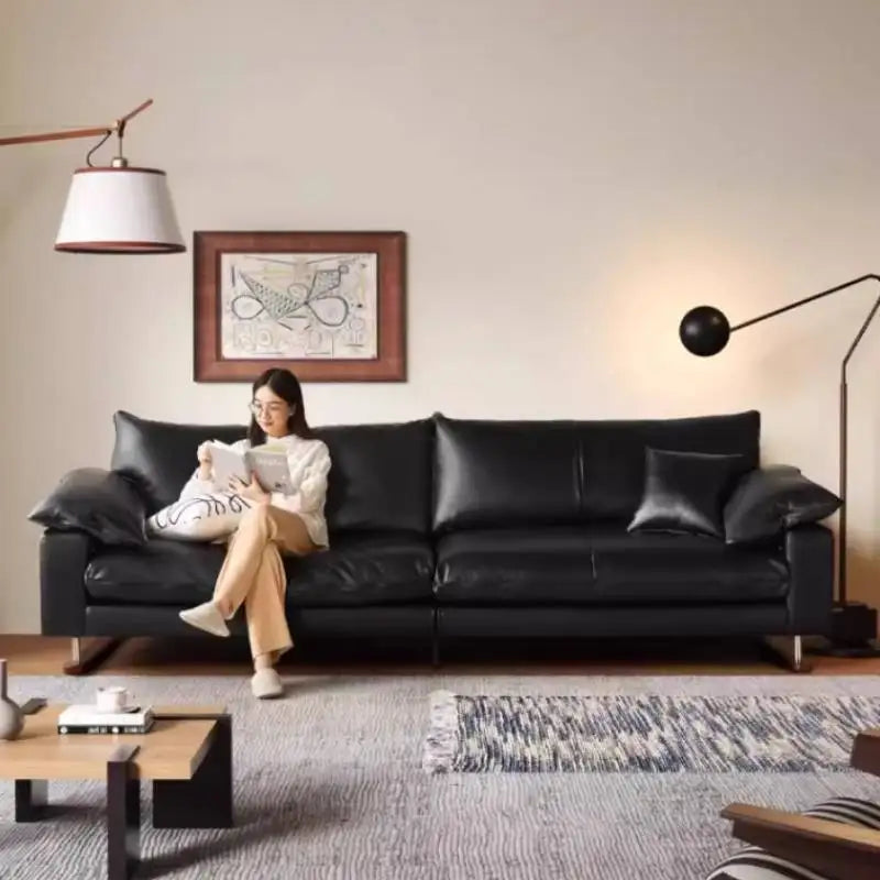 Comfortable Vintage Sofas Fancy Genuine Leather Lounge Living Room Couches Designer Solid Wood Divano Da Soggiorno Furniture - Clikcy