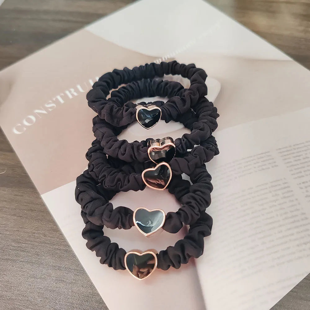 5PC European and American Cream Heart High Elasticity Hair Ties for Women Girls Ponytail Holder Hair Rings Rope Accessories - Clikcy