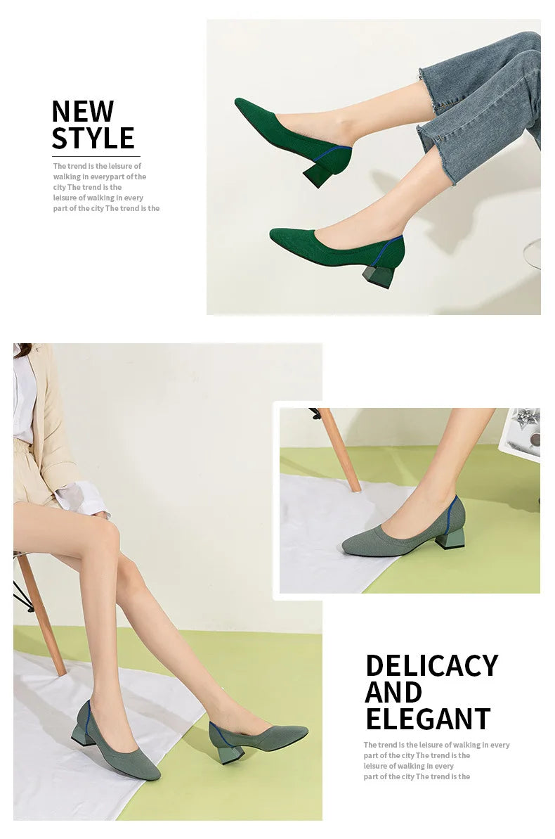 Large high-heeled shoes 42/43/41 women's shoes knitted fashionable breathable non-slip beautiful color matching spring and autum - Clikcy