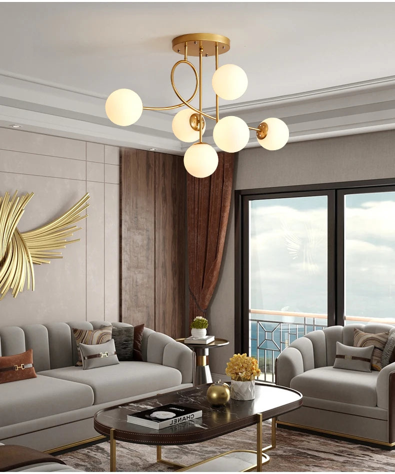 JUNYU Nordic Modern Chandelier Magic Bean Glass Ceiling LED Gold/Black Luxury Pendant Light for Living Room Bedroom Home Decor - Clikcy