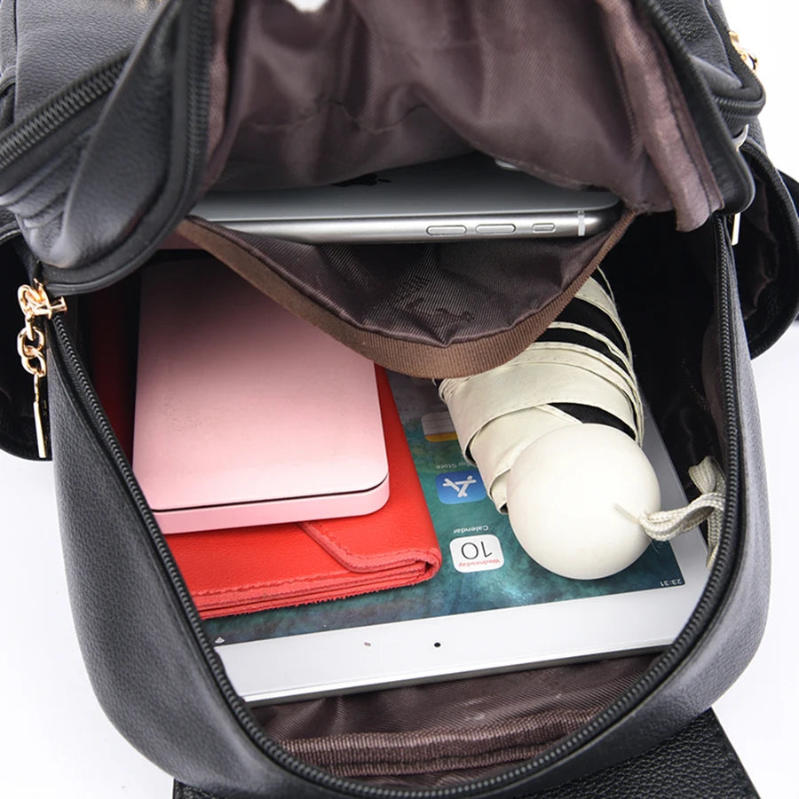 College Women Backpack Designer Soft Leather Vintage Packbag Female Travel Back Pack School Bags for Teenage Girls Shoulder Bag - Clikcy