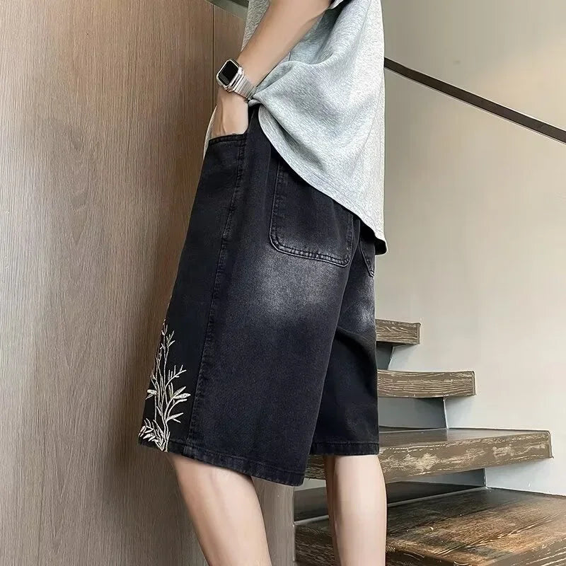 Summer Y2K Baggy Jorts For Men 2024 New Embroidered Short Jean Pants Vintage Wide Leg Bermuda Hip Hop Streetwear Denim Shorts - Clikcy