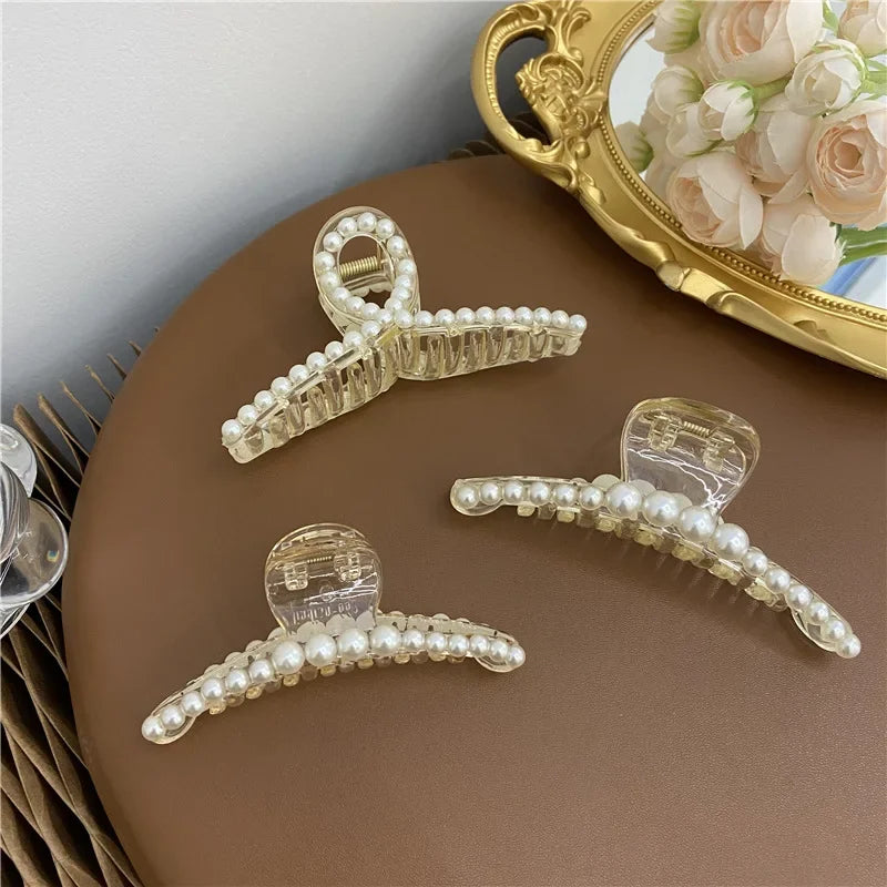 Elegant Hyperbole Big Pearls Acrylic Hair Claw Clips Big Size Makeup Hair Styling Barrettes for Women Hair Accessories - Clikcy