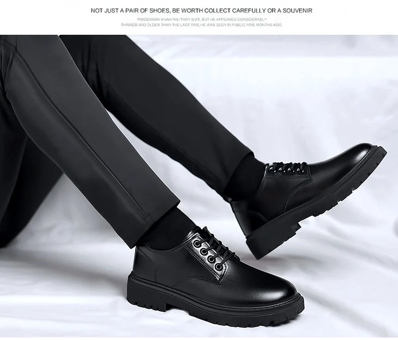 Luxury Men's Genuine Leather Business Formal Shoes British Style Men's Black Platform Lace Up Casual Shoes Zapatos De Cuero 2025