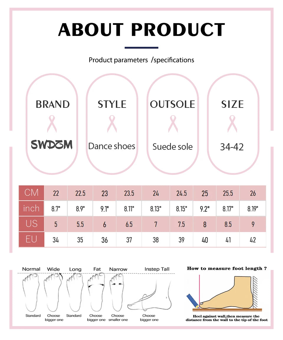 SWDZM Women Latin Dance Shoes Girls Ballroom Dance Shoes Soft Bottom High heel Ladies practice Latin Salsa Shoes heeled 7.5CM - Clikcy