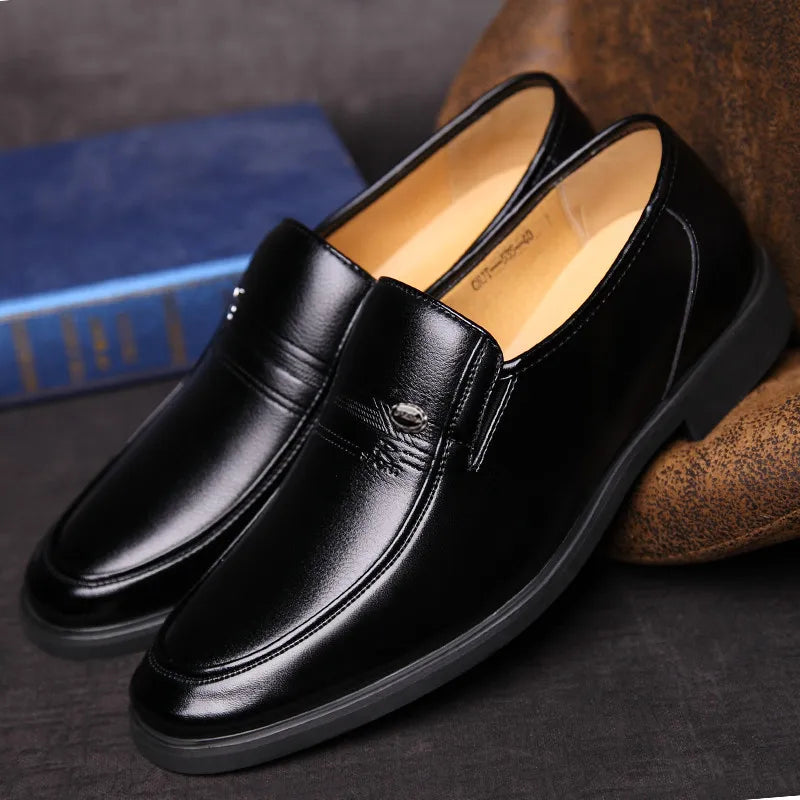 Leather Men Formal Shoes Luxury Brand 2022 Men's Loafers Dress Moccasins Breathable Slip on Black Driving Shoes Plus Size 38-44 - Clikcy