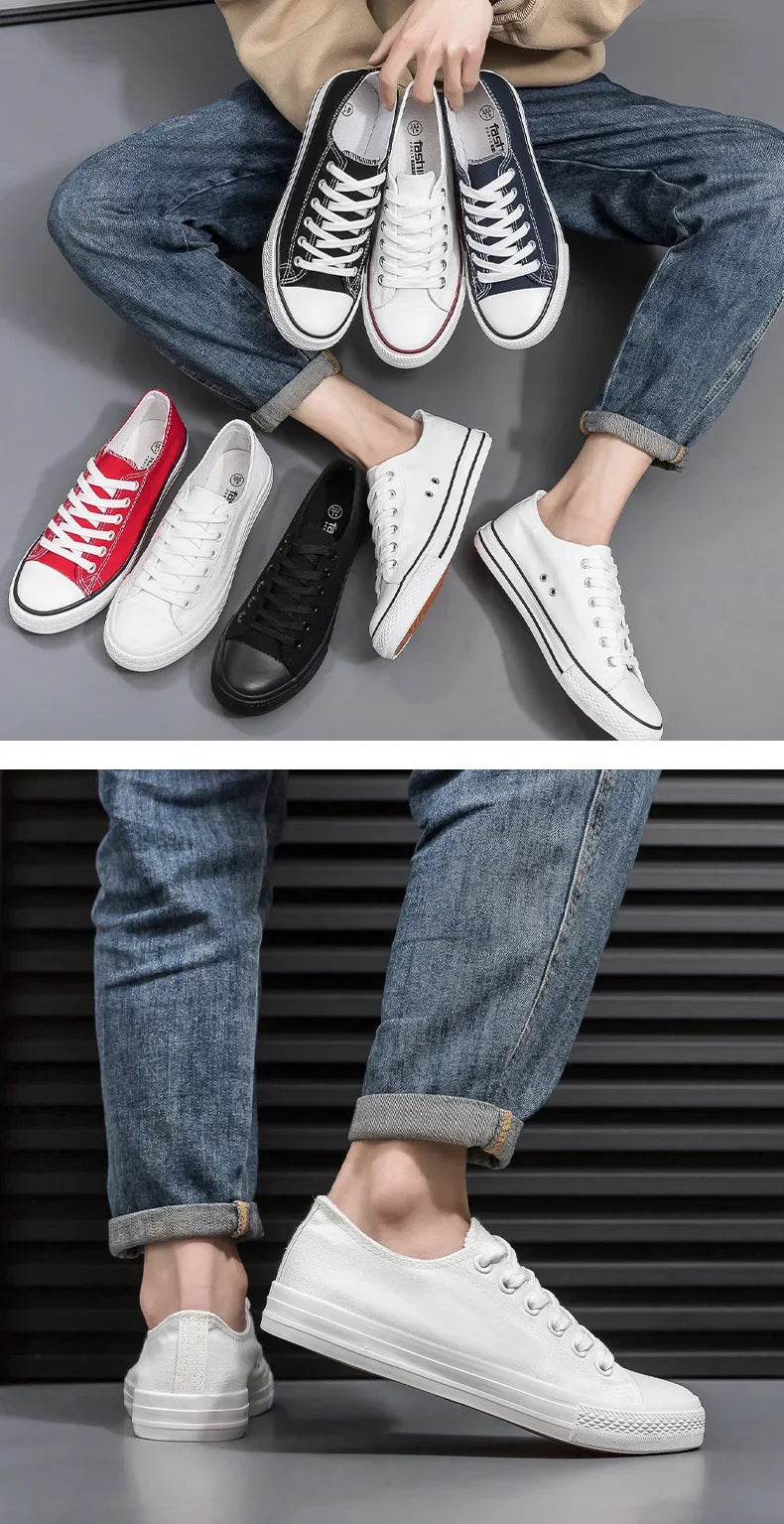 Men's All-Black Low-Top Canvas Shoes Spring Casual Sports Flat Bottom Couple's Sulfurization Flats Unisex Slip-On Sneakers