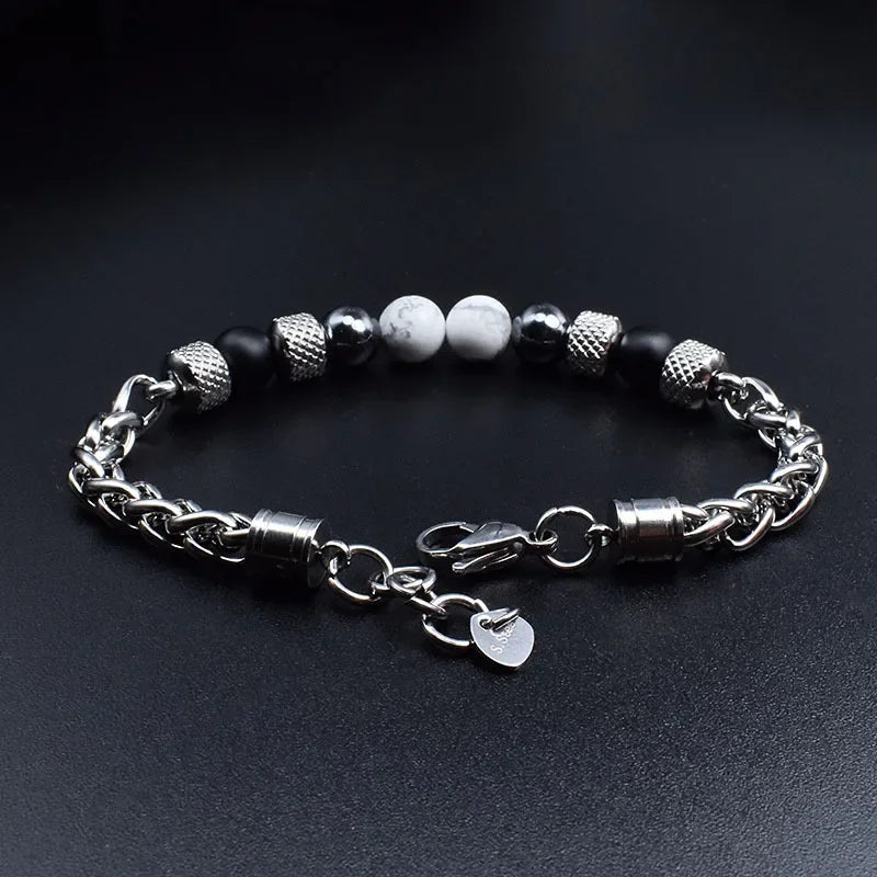 Elviragirl Natural Stone Beaded Bracelet For Women Men Stainless Steel Tiger Eye Bracelets Male Jewelry Size Adjustable - Clikcy