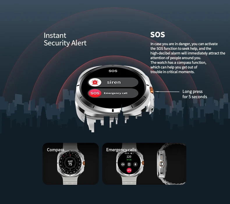 2025 Watch 7 Ultra 47mm Smart Watch IP68 Waterproof Bluetooth Call Compass Smartwatch for Men Women 1.43" AMOLED Screen SpO2 - Clikcy