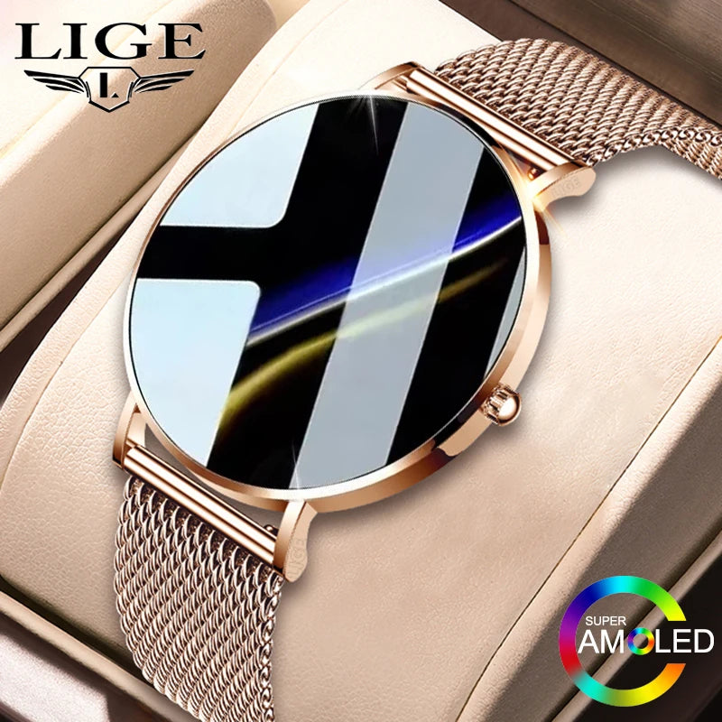 LIGE Ultra Thin Smart Watch Women AMOLED 360*360HD Screen Fashion Ladies Smartbracelet Call Reminder Men Waterproof Smartwatches - Clikcy
