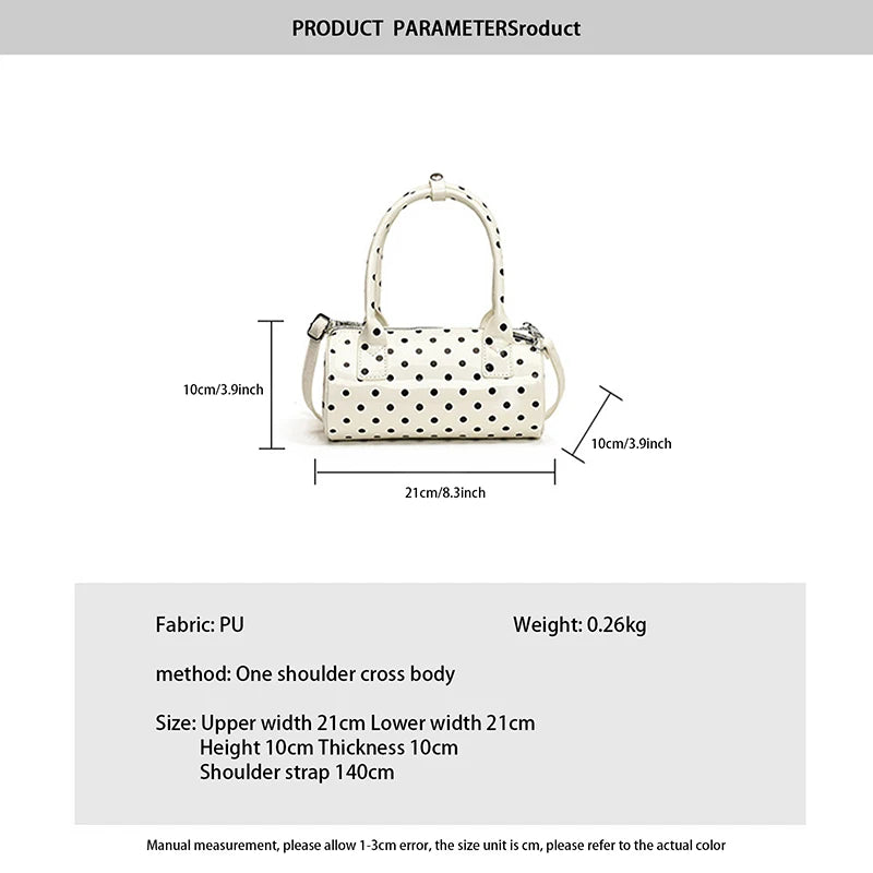 Women Fashionable Shoulder Bag, Adjustable Strap Dots Print Handbag Zipper Closure Crossbody Bag - Clikcy