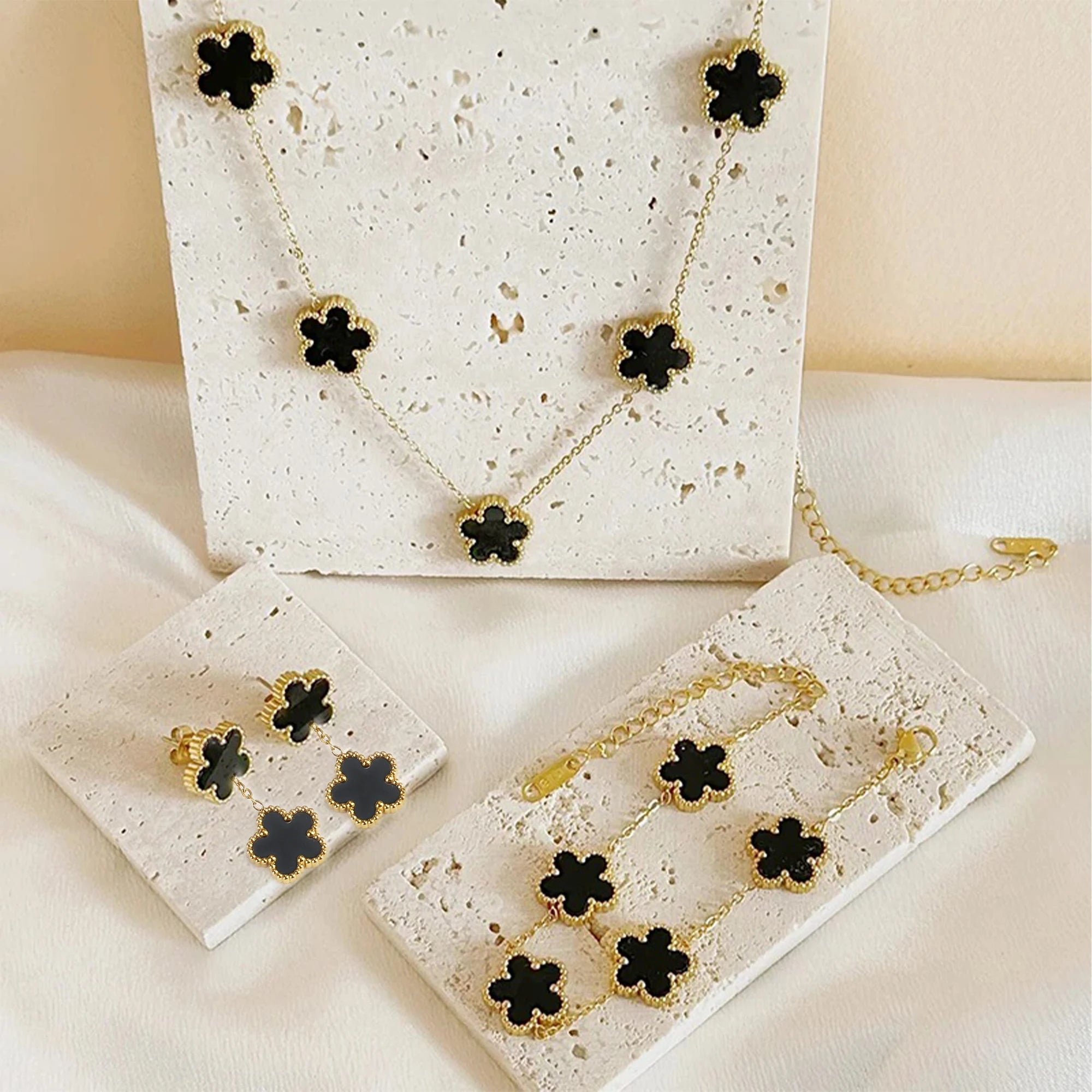 Hot Selling Plum Blossom Plant Five Leaf Flower Jewelry Set Bracelet Necklace Earrings Women Stainless Steel High Quality Clover - Clikcy