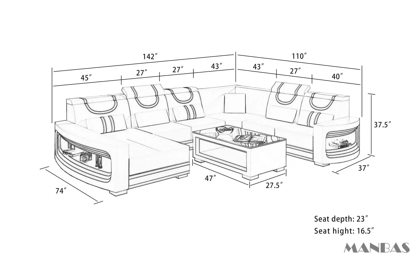 Upgrade Your Living Room with MANBAS Italian Genuine Leather Sofa - 2 Colors Combination, LED Light & Soft Cushions - Clikcy