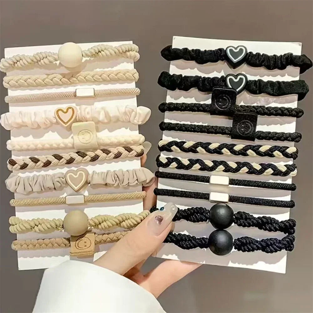 5/10/20pcs Simple Style Hair Tie Set Braided Hair Rope Heart Decor Scrunchies Elastic Ponytail Holder Hair Accessories For Women - Clikcy