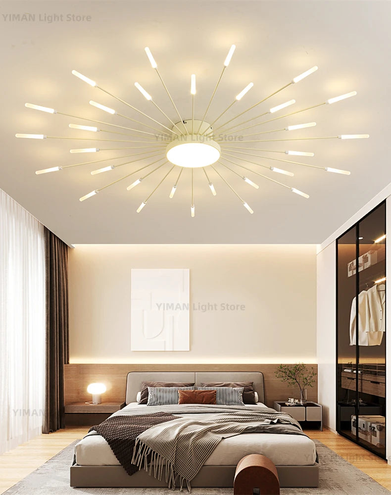 Led Firework Chandelier Dimmable For Living Room Bedroom Milk Yellow Ceiling Chandelier Dining Room LED Ceiling Lamp With Remote - Clikcy
