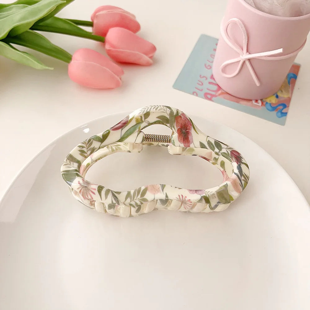 Super Large 13cm Printed Grab Clip Korean Fresh and Sweet Disc Hair Crab Clip Premium Girl Hairpin Hair Accessories - Clikcy