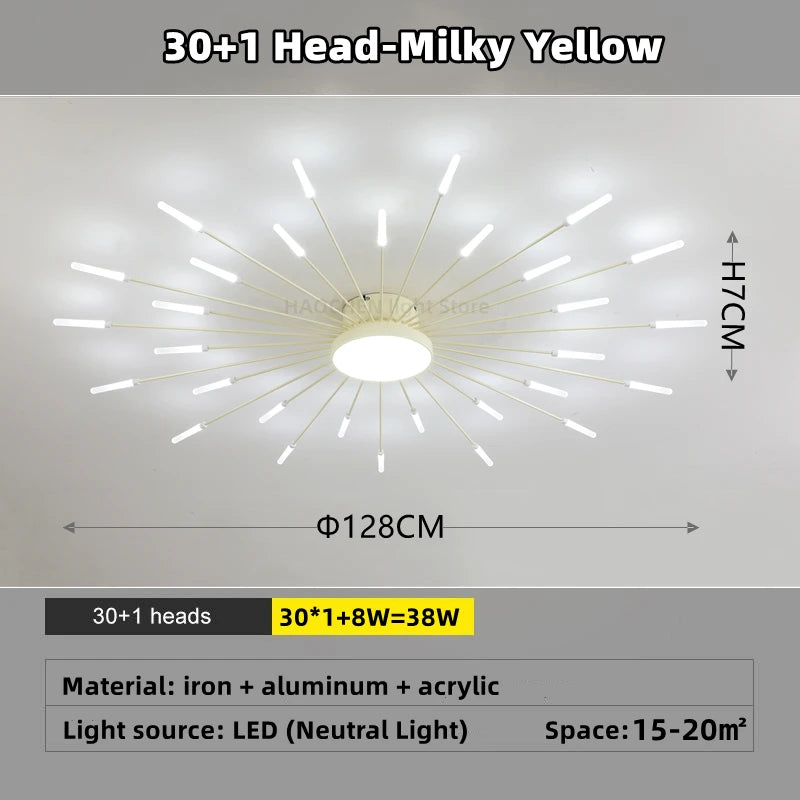 Led Firework Chandelier Dimmable For Living Room Bedroom Milk Yellow Ceiling Chandelier Dining Room LED Ceiling Lamp With Remote