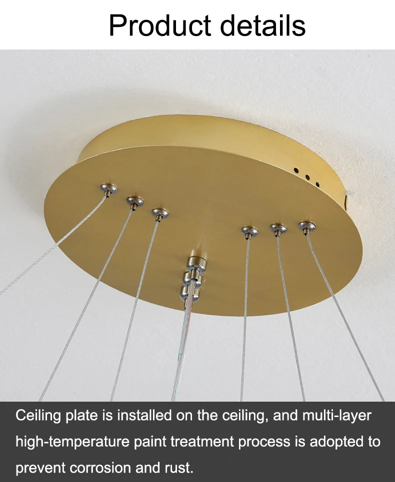 Modern Pendant Lamp Led Rings Circle Ceiling Hanging Chandelier Black Loft Living Dining Room Kitchen Indoor Lighting Fixture - Clikcy