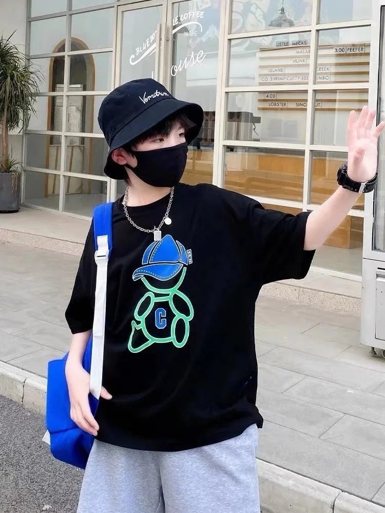 Summer Cool Kids Boy Casual Tops Cartoon Print Trendy Children's T-shirt Short Sleeve European And American Style Toddler Tees - Clikcy