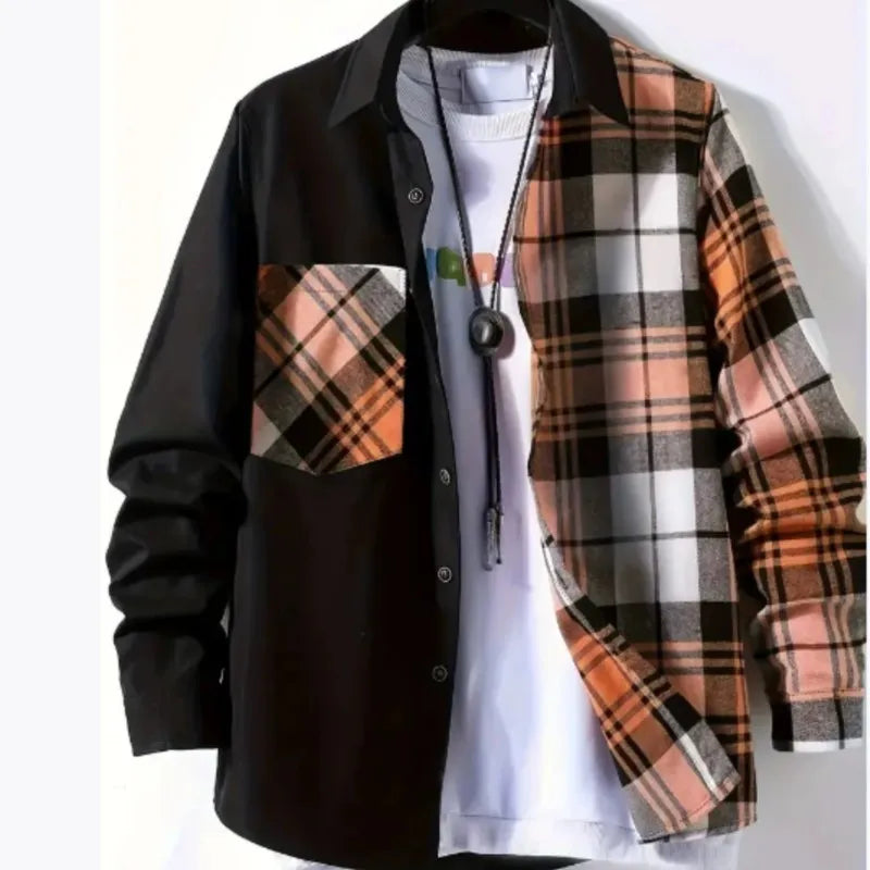 New Men's Casual Shirt Spring Autumn Comfortable High quality Fashion trend Color Lapel Pocket Loose long sleeve Cardigan tops - Clikcy