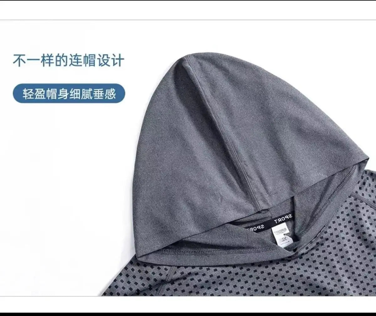 Youthful Vitality Summer Sweatshirts Thin Men's Printing Hooded Quick Drying Breathable Casual Motion Loose Short Sleeve Tops - Clikcy