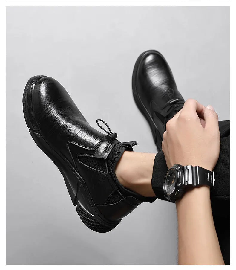 Black Leather Men Waterproof Shoes Work Safety Shoes Steel Toe  Men Sneakers Wear-resistant Indestructible Construction Man Boot