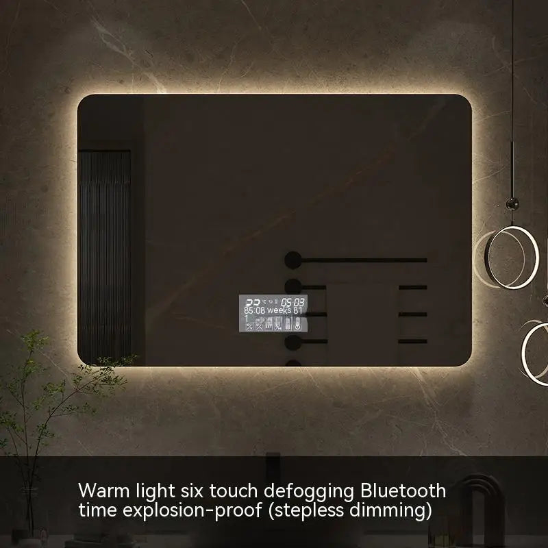 60x80CM Square Smart Hotel Bedroom Defogging Decorative Mirror LED Bathroom Mirror 3 Color Adjustable Backlight - Clikcy