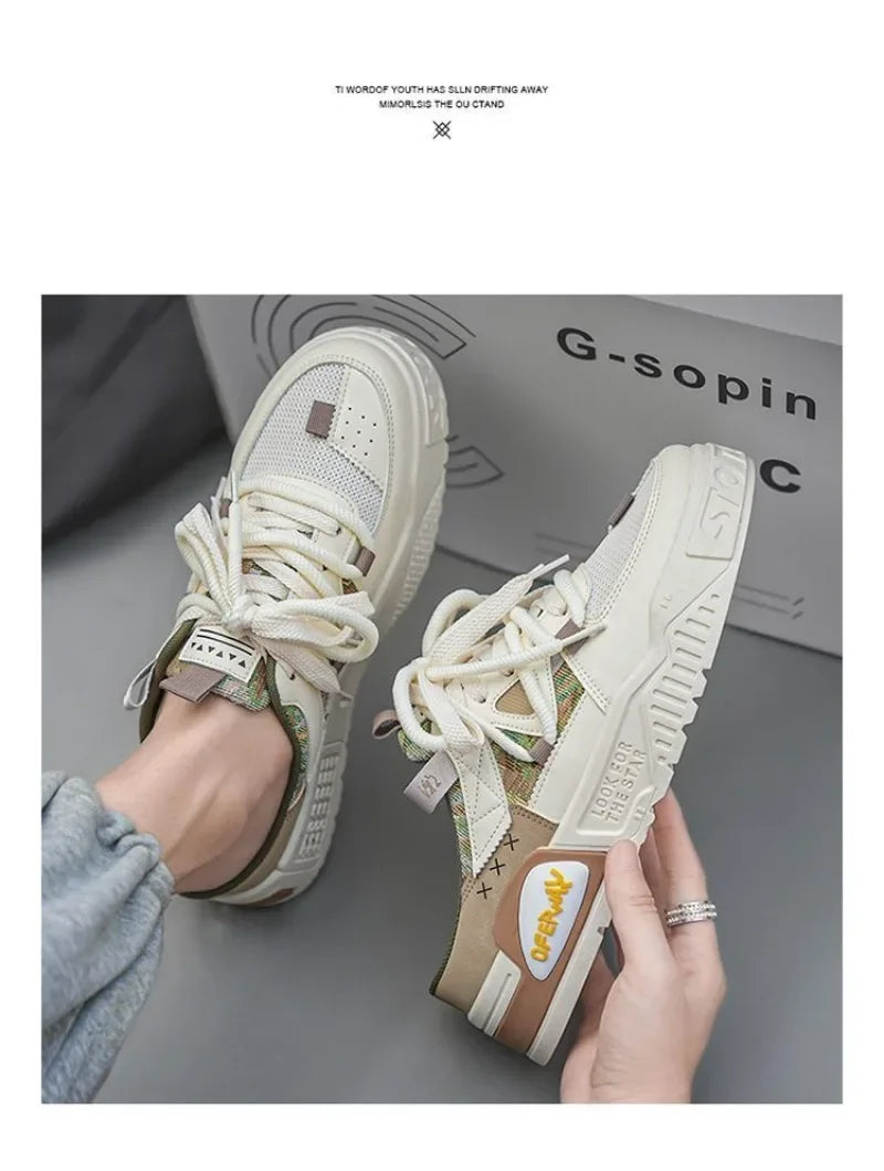 2025Summer Fashion Designer Men Half Slipper Breathable Casual Platform Shoes Lightweight Sneakers Outdoor Walking Flats Loafers