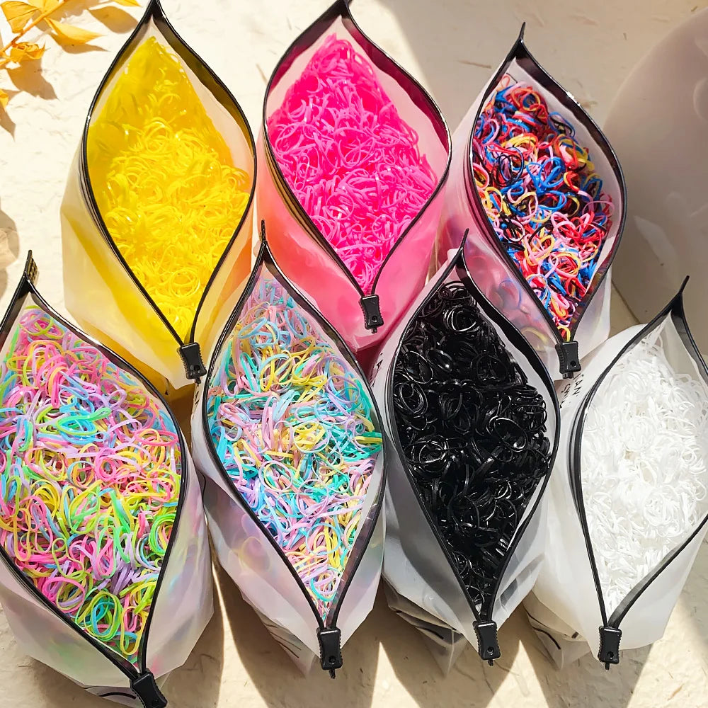 500/1000/2000pcs Girls Colourful Disposable Rubber Band Hair Ties Headband Children Ponytail Holder Bands Kids Hair Accessories - Clikcy
