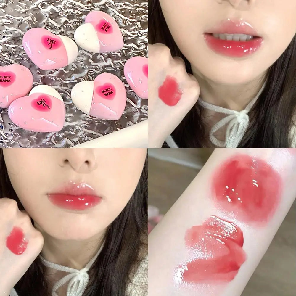 Black Nana Lip Gloss Cute Heart Shaped Lip Glaze CPNP Verified Lipstick Long Lasting Hydrating Natural Make Up Cosmetic - Clikcy