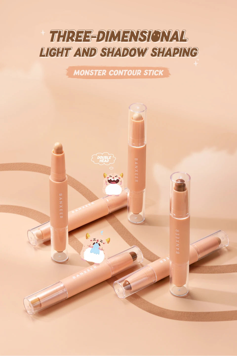 BANXEER Contour Stick Double Head Contour Pen Waterproof Matte Finish Highlighters Shadow Contouring Pencil Cosmetics For Face - Clikcy