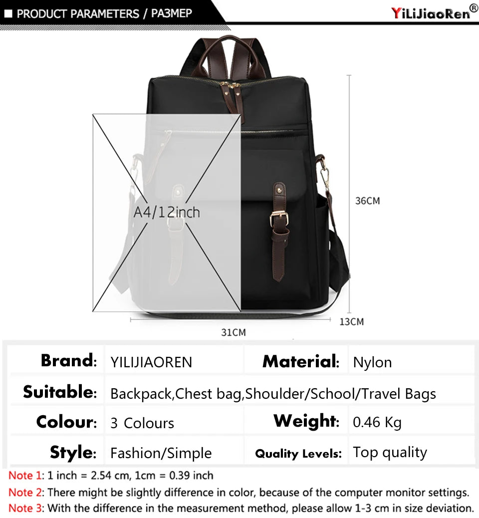 Fashion Rucksack Women Shoulder Bag High Quality Waterproof Nylon Back Pack Purse Large Capacity Backpack for College Students - Clikcy