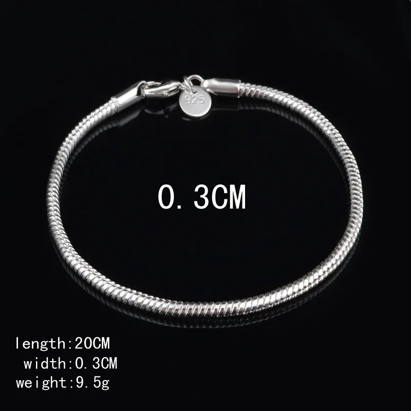 New High quality 925 Sterling Silver 4MM Women Men chain Male Twisted Rope Bracelets Fashion Silver Jewelry