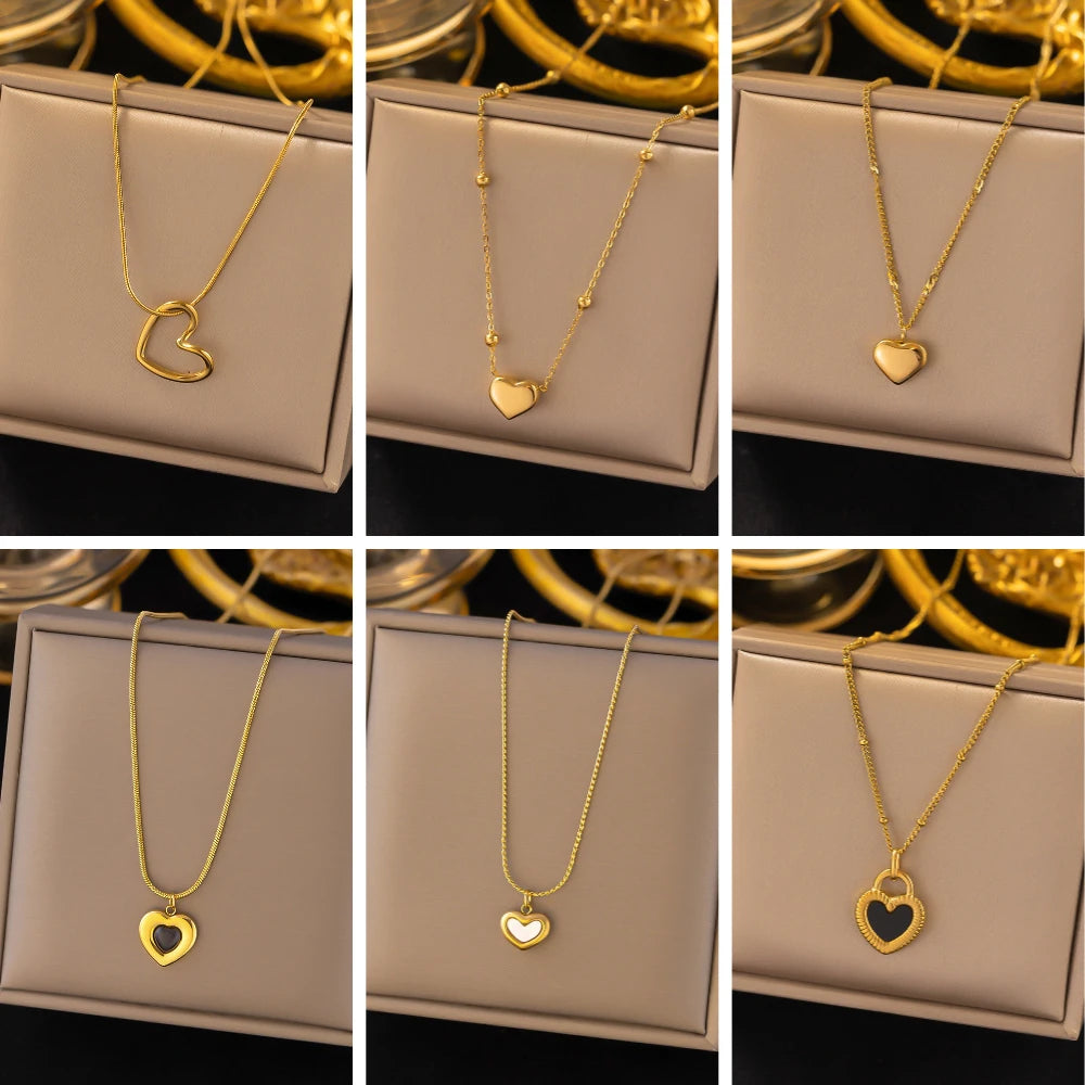 316L Stainless Steel Love Heart Pendant Necklace For Women Fashion Ladies Gold Color Clavicle Chain High Quality Jewelry Gifts - Clikcy