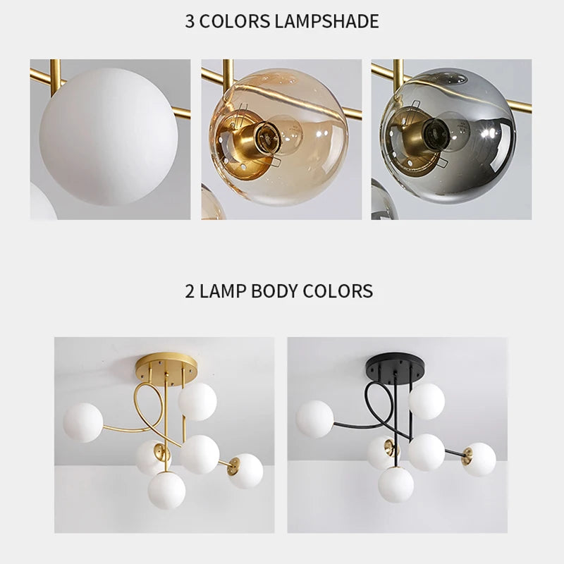 JUNYU Nordic Modern Chandelier Magic Bean Glass Ceiling LED Gold/Black Luxury Pendant Light for Living Room Bedroom Home Decor - Clikcy